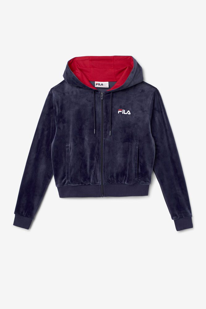 Fila Jacket Zura Velour Womens Navy - India SWR-746501